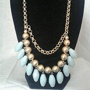 Lia Sophia Bib Necklace Light Blue & Matte Gold Tones Layered NWT Perfect